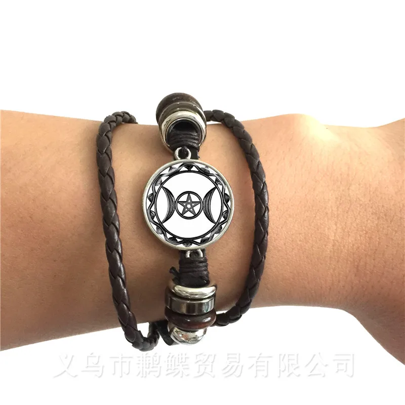 Triple Moon Goddess Wicca Pentagram Magic Amulet Talisman Men Women Bracelet Tibetan Trendy Jewelry Gift For Family | Украшения и