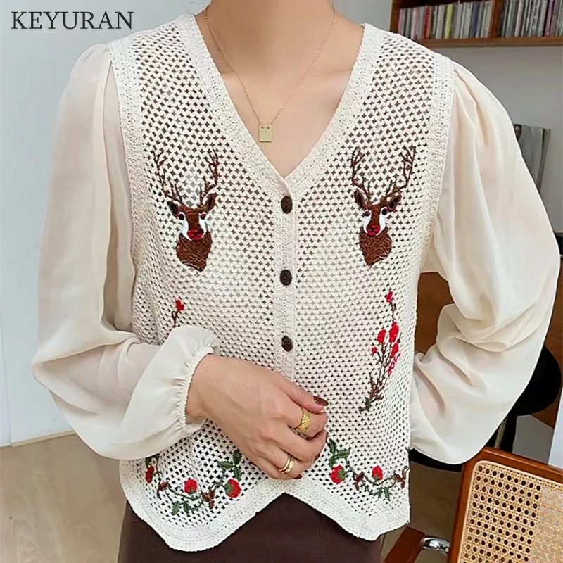 Women Blouse Autumn Flower Embroidery V-Neck Hollow Out Long Lantern Sleeve Knitted Cardigan Sweater Shirts Office Lady Elegant
Women Blouse Autumn Flower Embroidery V-Neck Hollow Out Long Lantern Sleeve Knitted Cardigan Sweater Shirts Office Lady Elegant