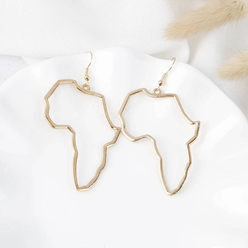 1Pair Cute Alloy Gold Silver Africa Map Ethnic Afrocentric Tribal Hook Drop Earrings For Women Traditional Ethnic Hyperbole Gift