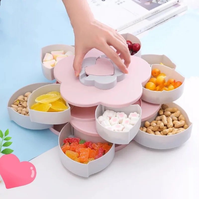 Portable Double Layers Candy Box Petal-Shape Rotating Snack Box Flower Candy Fruit Plate Food Storage Case Dried Fruit Organizer
Portable Double Layers Candy Box Petal-Shape Rotating Snack Box Flower Candy Fruit Plate Food Storage Case Dried Fruit Organizer