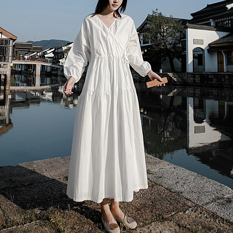 Johnature Women Cotton Belt Dress V-Neck Long Sleeve Solid Color Simple Patchwork Dresses 2021 Autumn New Comfortable Clothes
Johnature Women Cotton Belt Dress V-Neck Long Sleeve Solid Color Simple Patchwork Dresses 2021 Autumn New Comfortable Clothes
