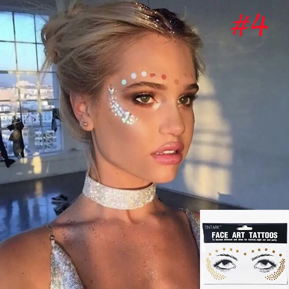 1Pc 2020 Europe Gold Temporary Face Tattoo Stickers Spot Waterproof Crystal Freckles Bronzing Eye Glitters Makeup Flash Tools | Красота и