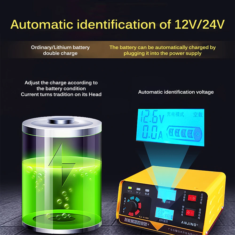 Car Motorcycle Battery Charger 12V/24V 618D 6-400AH EU/US Plug Automatic Intelligent Pulse Universal Repair Type Charger
Car Motorcycle Battery Charger 12V/24V 618D 6-400AH EU/US Plug Automatic Intelligent Pulse Universal Repair Type Charger