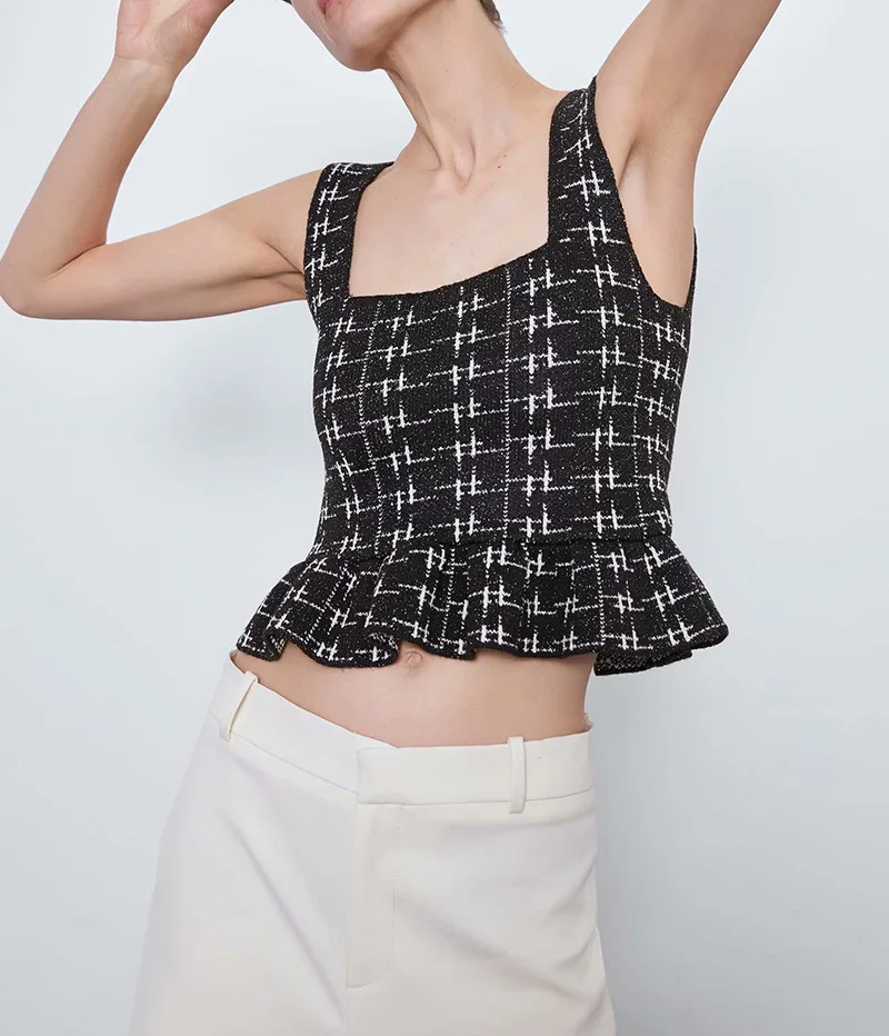 Zoulv 2021 Metal Knitted Vest Retro Small Fragrance Sleeveless Elastic Slim Ruffled Hem Thin Fashion Jacket Crop Tops Women
Zoulv 2021 Metal Knitted Vest Retro Small Fragrance Sleeveless Elastic Slim Ruffled Hem Thin Fashion Jacket Crop Tops Women