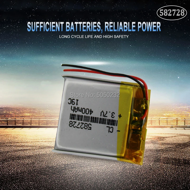 1pc 400mAh 3.7V 582728 Lithium Polymer Li-Po Rechargeable Battery For smartwatch GPS Bluetooth PDA notebook speaker Lipo cell
1pc 400mAh 3.7V 582728 Lithium Polymer Li-Po Rechargeable Battery For smartwatch GPS Bluetooth PDA notebook speaker Lipo cell