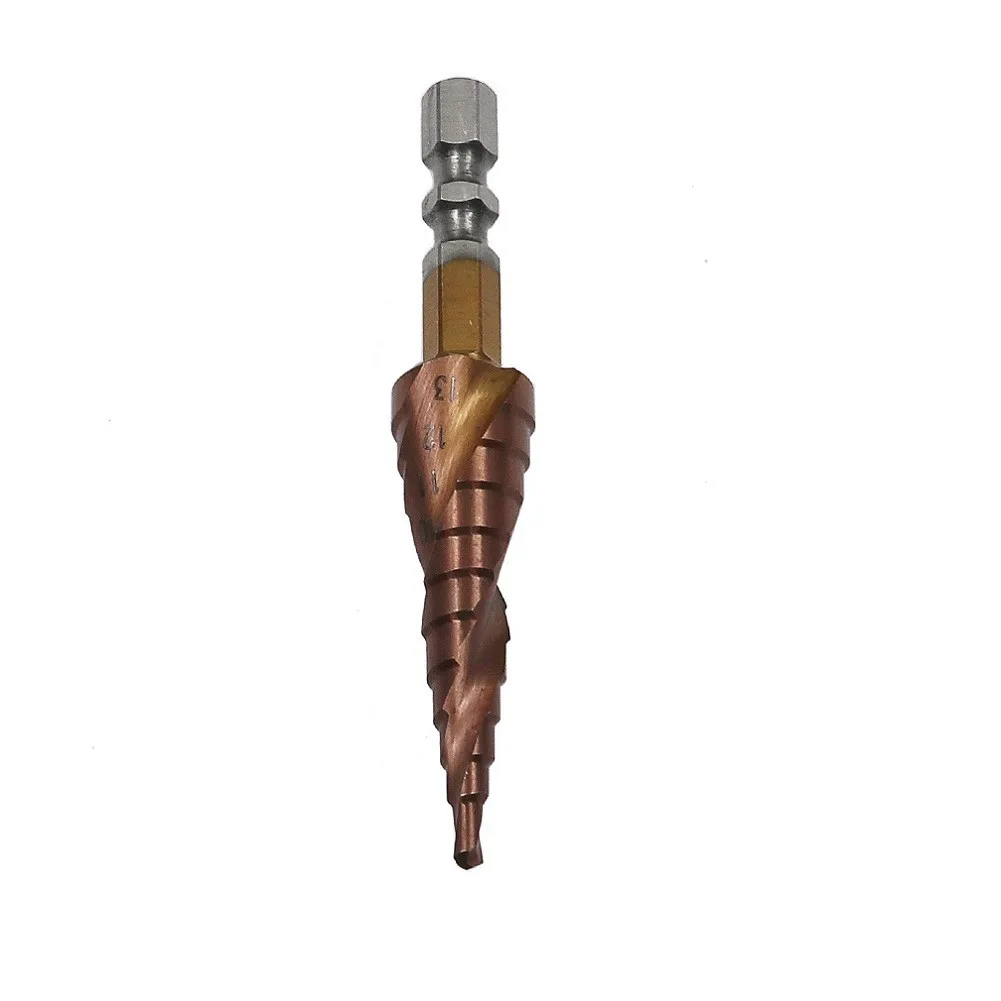 3-13mm M35 Cobalt HSS Step Drill Bits 1/4 Inch Hex Shank Double-Edged Spiral Groove Core Drilling Tools Wood Metal Hole Cutter
3-13mm M35 Cobalt HSS Step Drill Bits 1/4 Inch Hex Shank Double-Edged Spiral Groove Core Drilling Tools Wood Metal Hole Cutter