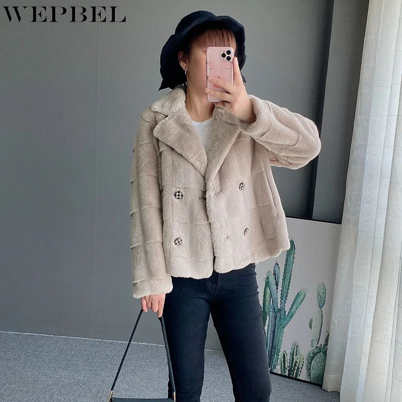 WEPBEL Solid Color Faux Fur Coat Women's Double Breasted Cardigan Coat Winter Plush Warm Long Sleeves Turn-down Collar Coat
WEPBEL Solid Color Faux Fur Coat Women's Double Breasted Cardigan Coat Winter Plush Warm Long Sleeves Turn-down Collar Coat