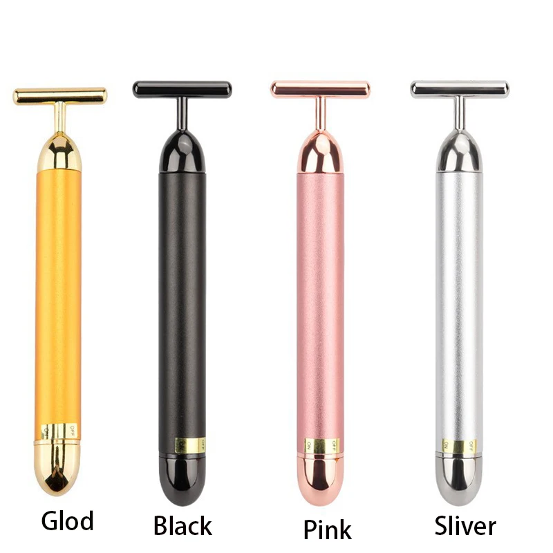 24K Roller Vibration Facial Lift Massager Gold Slimming Device T-shaped Beauty Skin Care Beauty Facial Care Tool Without battery
24K Roller Vibration Facial Lift Massager Gold Slimming Device T-shaped Beauty Skin Care Beauty Facial Care Tool Without battery