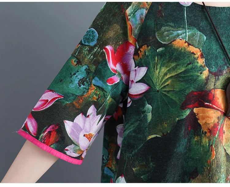 XXL Elgant O Neck Large Size Dress 2020 Summer New Mid-sleeve Ethnic Style Loose Cotton Linen Lotus PritedCasual Pockets Dresses
XXL Elgant O Neck Large Size Dress 2020 Summer New Mid-sleeve Ethnic Style Loose Cotton Linen Lotus PritedCasual Pockets Dresses