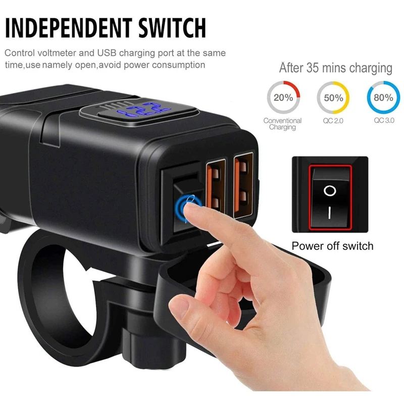 Motorcycle Handlebar 12V SAE Dual QC3.0 USB Car Charger Adapter with Voltmeter ,Dual USB Super Fast Charger
Motorcycle Handlebar 12V SAE Dual QC3.0 USB Car Charger Adapter with Voltmeter ,Dual USB Super Fast Charger
