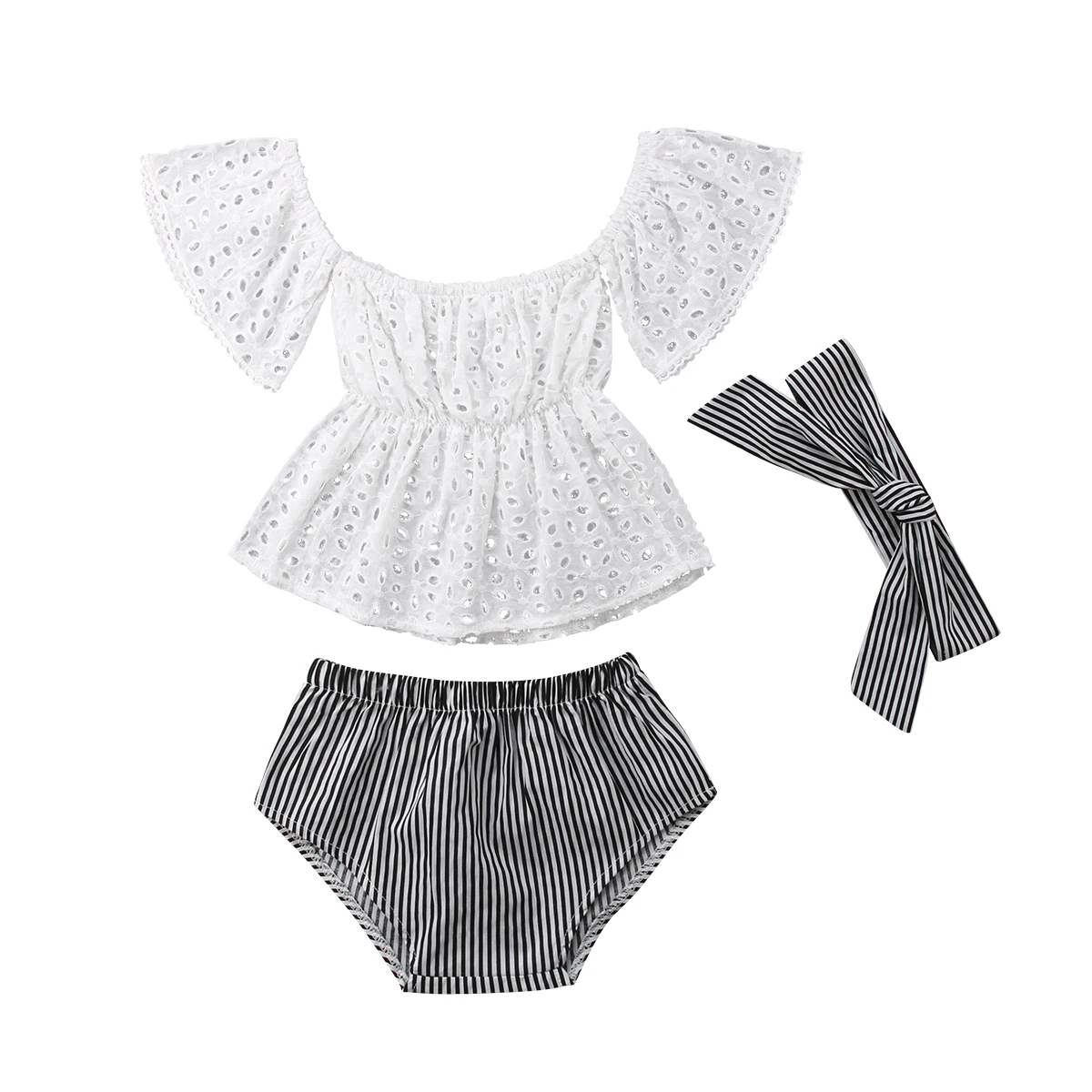 2020 New 3PCS Kids Girls Clothes Set Baby Girls Lace Off Shoulder Top Stripe Shorts Children Fashion Outfits Sunsuit
2020 New 3PCS Kids Girls Clothes Set Baby Girls Lace Off Shoulder Top Stripe Shorts Children Fashion Outfits Sunsuit