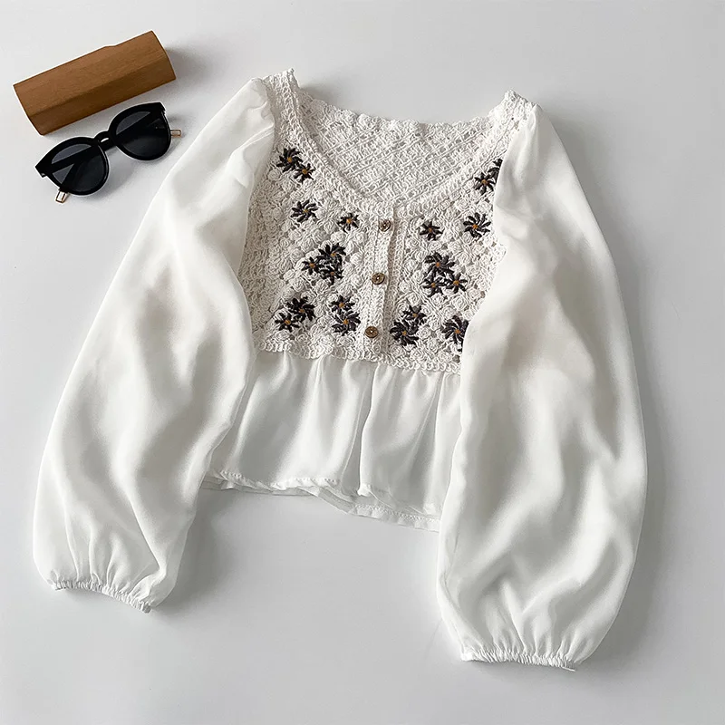 EBAIHUI Flower Embroidery blouse Hollow Out Flower Patchwork Shirt Femme puff sleeve Blusas Women Blouse Chic White Top
EBAIHUI Flower Embroidery blouse Hollow Out Flower Patchwork Shirt Femme puff sleeve Blusas Women Blouse Chic White Top