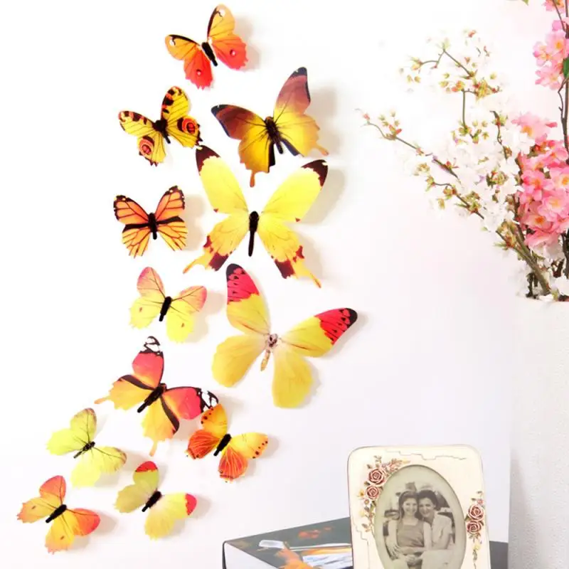 12Pcs Double Layer 3D Butterfly Wall Sticker On The Home Decor Butterflies For Decoration Magnet Fridge Stickers | Дом и сад