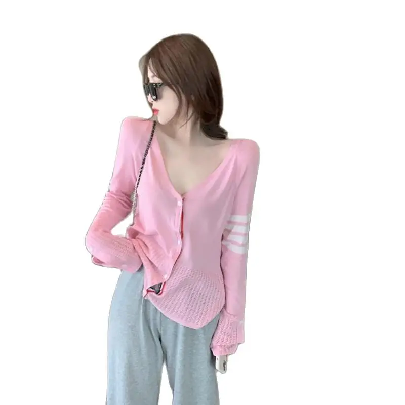 Korean Fashion Loose Thin Women Cardigan Button Solid Blouse Spring Autumn Striped V Neck Knitted Sweater Tops Female Streetwear
Korean Fashion Loose Thin Women Cardigan Button Solid Blouse Spring Autumn Striped V Neck Knitted Sweater Tops Female Streetwear