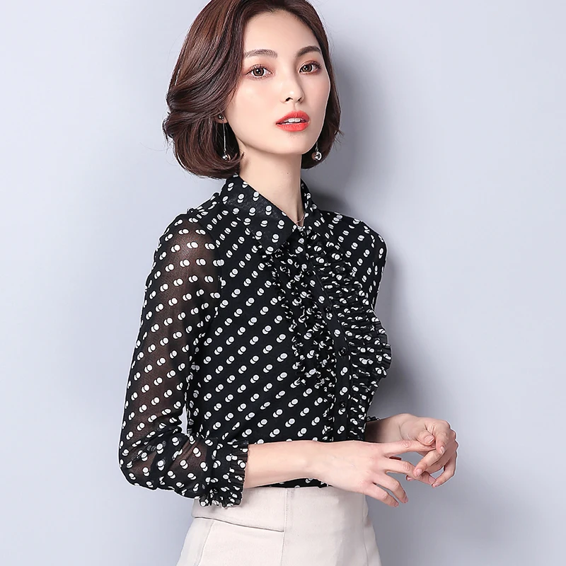 COIGARSAM Ruffles Shirt Womens tops New Spring Full Sleeve Polka Dot Mesh Women shirts Black And White 9415
COIGARSAM Ruffles Shirt Womens tops New Spring Full Sleeve Polka Dot Mesh Women shirts Black And White 9415