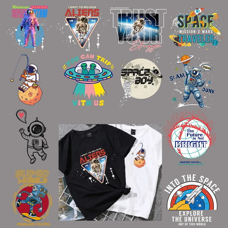 DIY Iron on Transfer Space Astronaut Patch Heat Transfer Vinyl Planet Patches Applique Hippie Alien UFO Thermal Sticker
DIY Iron on Transfer Space Astronaut Patch Heat Transfer Vinyl Planet Patches Applique Hippie Alien UFO Thermal Sticker