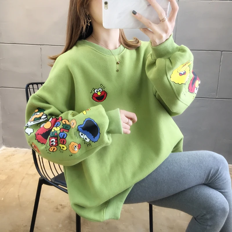 Spring 2022 Korean Loose Cartoon Print Oversized Hoodie Sweater O-neck Drop Sleeves Pullovers Tops Green Yellow Sweatshirts
Spring 2022 Korean Loose Cartoon Print Oversized Hoodie Sweater O-neck Drop Sleeves Pullovers Tops Green Yellow Sweatshirts
