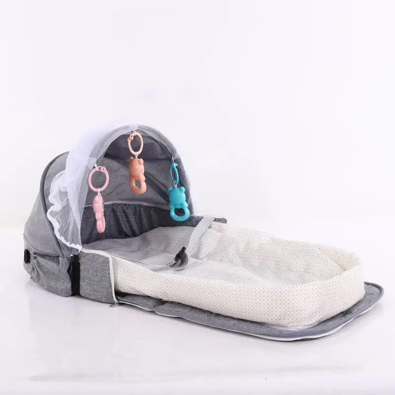 

Портативный рюкзак кровать с игрушками для ребенка складная детская кровать для путешествий Защита от солнца москитная сетка дышащая детс...