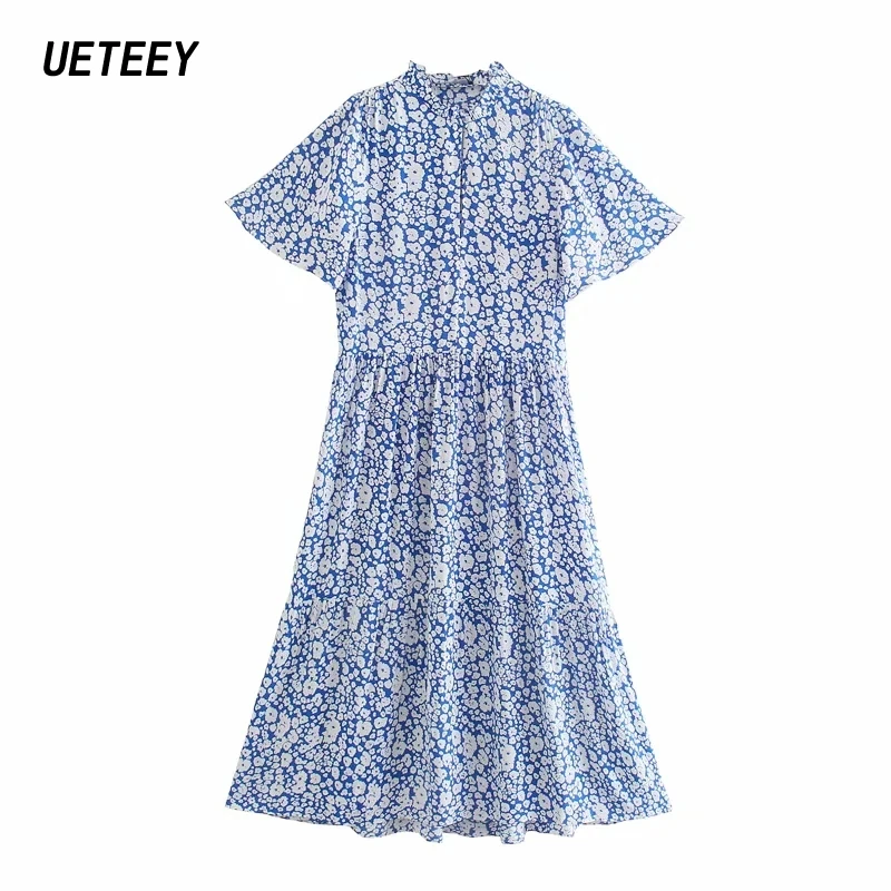 Womem's Dresses Vintage Midi Dress Short Sleeve High Waist Floral Printed Summer Loose Casual Streetwear V neck Blue Za 2021 TRF
Womem's Dresses Vintage Midi Dress Short Sleeve High Waist Floral Printed Summer Loose Casual Streetwear V neck Blue Za 2021 TRF