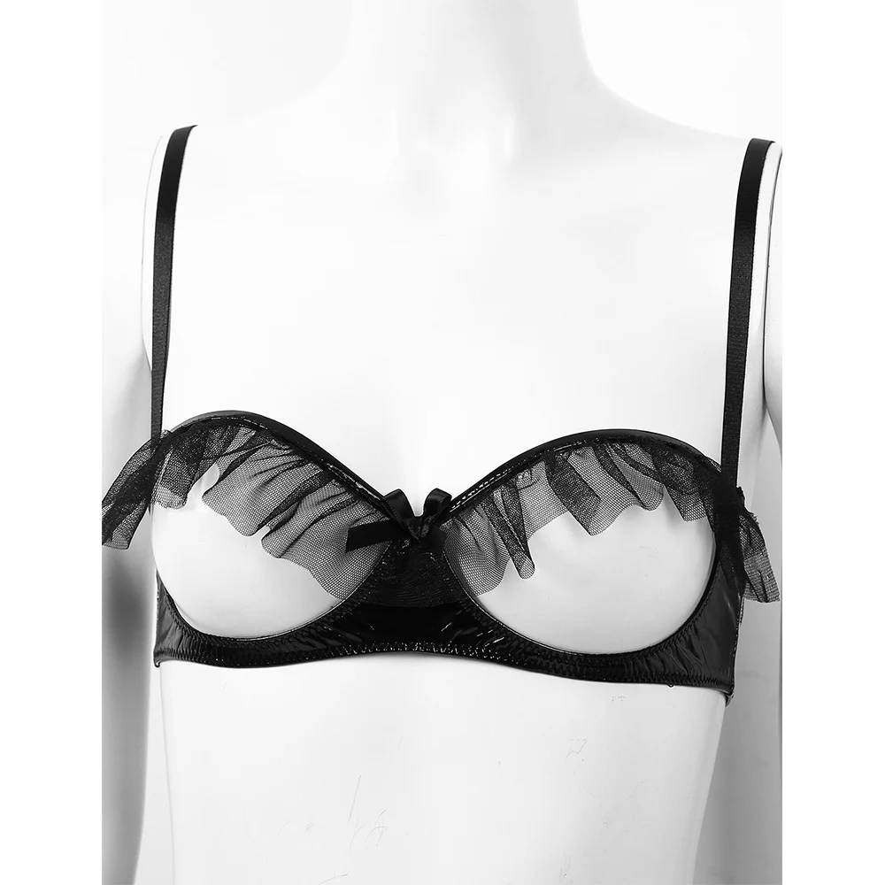 Womens Wet Look Patent Leather Sexy Lingerie Set Open Cups Bra Top with Garter Belt and Crotchless Briefs Underwear Nightwear
Womens Wet Look Patent Leather Sexy Lingerie Set Open Cups Bra Top with Garter Belt and Crotchless Briefs Underwear Nightwear