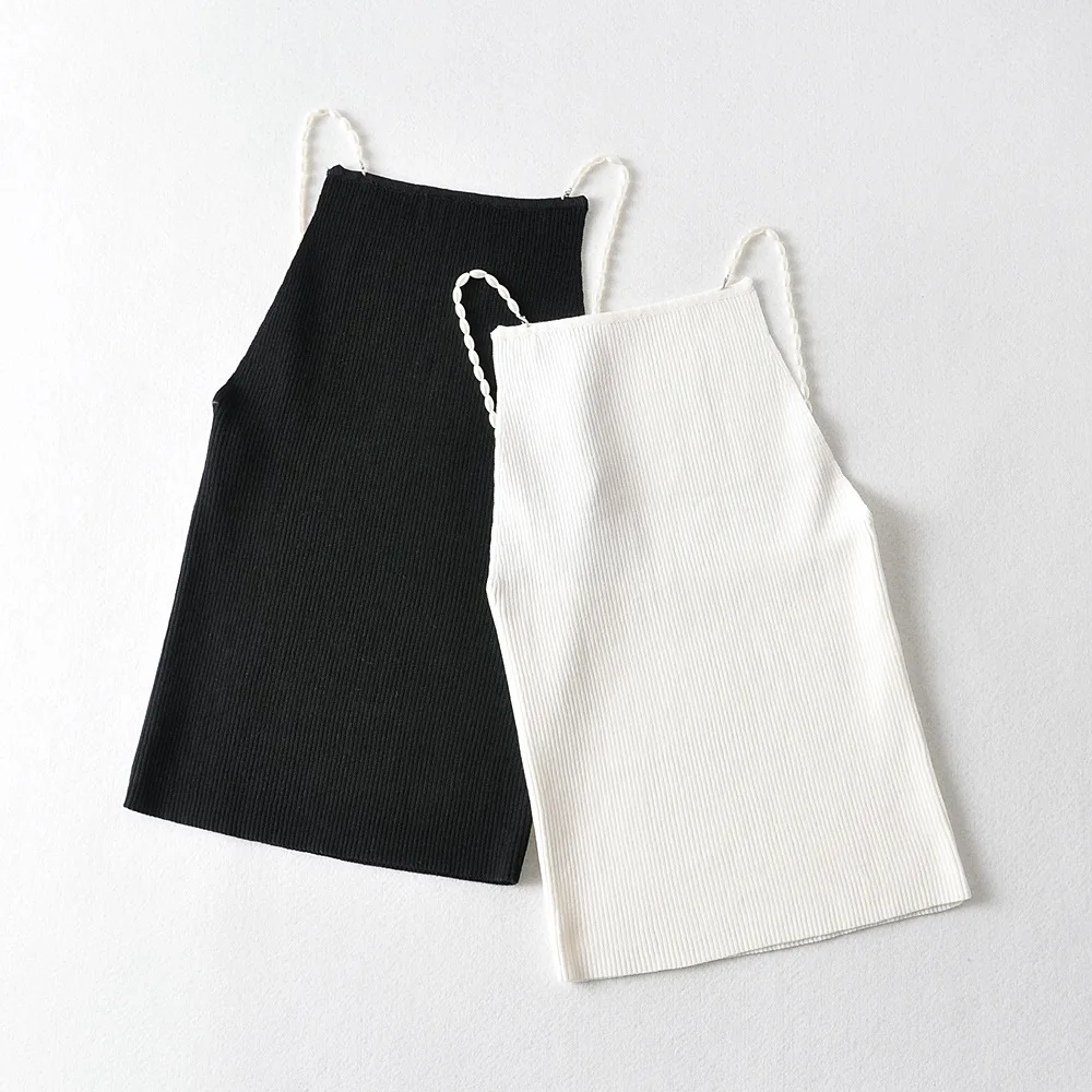 European and American slim French flat shoulder knitted ice silk pearl camisole women dldd591
European and American slim French flat shoulder knitted ice silk pearl camisole women dldd591