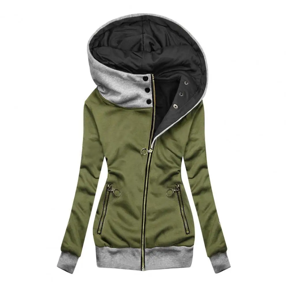 Women Turtleneck Hooded Coat Solid Color Oblique Zipper Autumn Mid-length Long Sleeve Button Long Coat Cardigan for Daily Wear
Women Turtleneck Hooded Coat Solid Color Oblique Zipper Autumn Mid-length Long Sleeve Button Long Coat Cardigan for Daily Wear