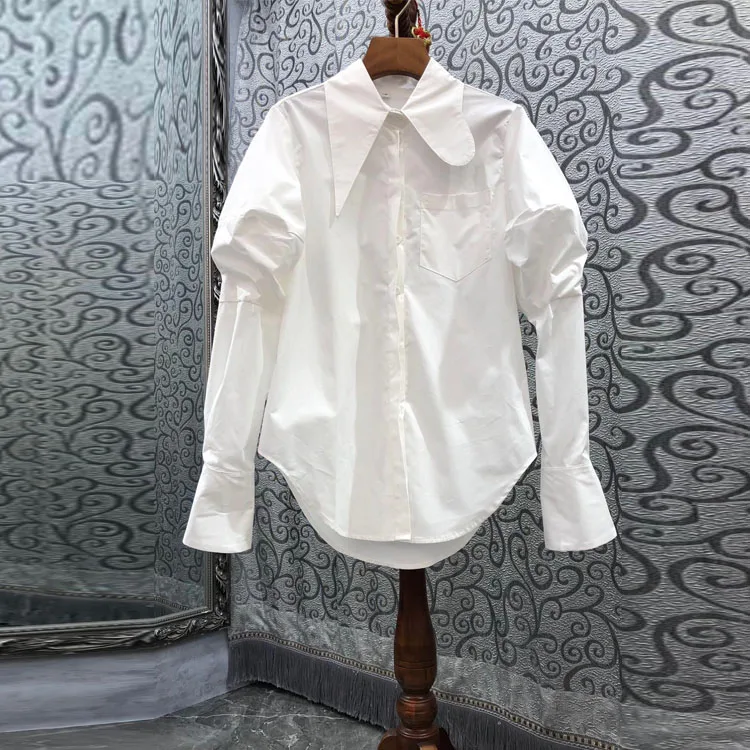 Women Blouse Cotton 2021 Autumn Female Irregular Turn-Down Collar Puff Sleeve All Match Shirt New Arrive Guesod
Women Blouse Cotton 2021 Autumn Female Irregular Turn-Down Collar Puff Sleeve All Match Shirt New Arrive Guesod
