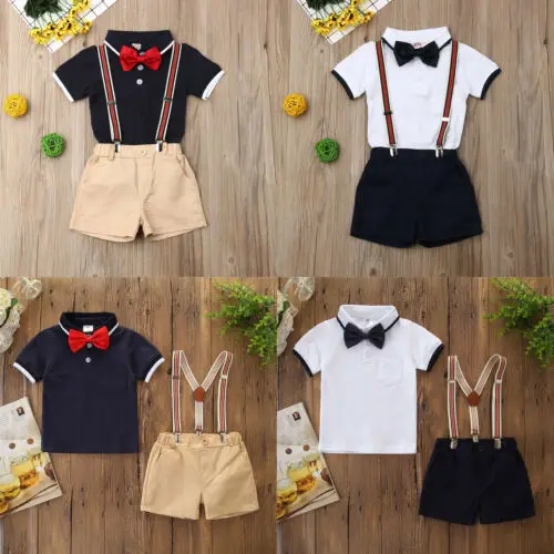 Baby Boys 2Pcs Gentleman Outfit Bowtie Short Sleeve Tops and Suspender Shorts Summer Set 
Baby Boys 2Pcs Gentleman Outfit Bowtie Short Sleeve Tops and Suspender Shorts Summer Set