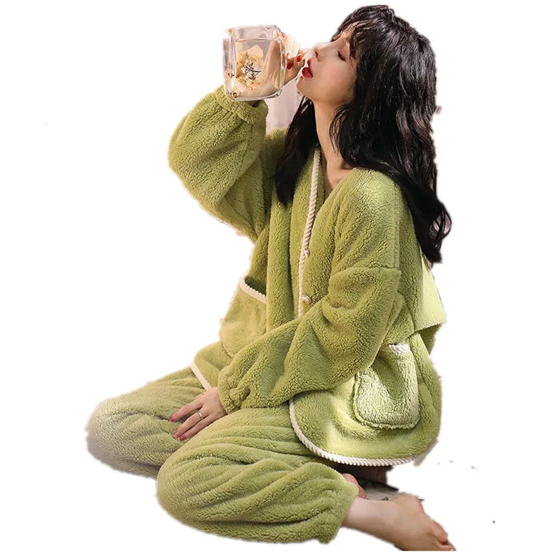 Spring Winter Flannel Sleepwear Keep Warm Women's Pajamas Comfortable Velvet Pijamas Mujer Sweet Loose Pyjamas Nighty Homewear
Spring Winter Flannel Sleepwear Keep Warm Women's Pajamas Comfortable Velvet Pijamas Mujer Sweet Loose Pyjamas Nighty Homewear