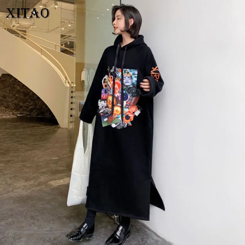 XITAO раздельное длинное платье с принтом женская одежда 2019 на шнурке размера плюс