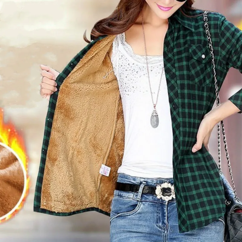 Plaid Shirt Women Cotton Velvet Thick Blouse Women Coats Office Lady Winter Plaid Casual Jacket Women Slim Thickness Female Tops
Plaid Shirt Women Cotton Velvet Thick Blouse Women Coats Office Lady Winter Plaid Casual Jacket Women Slim Thickness Female Tops