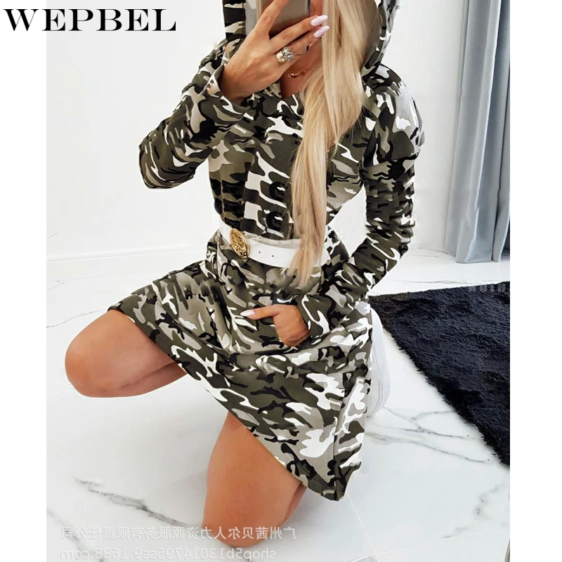 WEPBEL Dress Women's Casual Camouflage Print Pocket Dress Autumn Fashion Long Sleeve Hooded V-neck Dress 
WEPBEL Dress Women's Casual Camouflage Print Pocket Dress Autumn Fashion Long Sleeve Hooded V-neck Dress