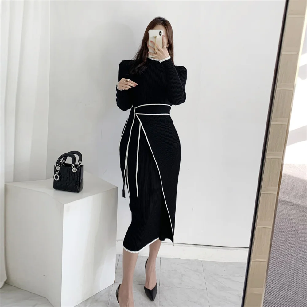 Elegant Slim Fit Solid Sweater Midi Dress Women Spring Autumn Full Sleeve Lace Up Women Dress Party Korean Style Split Vestidos
Elegant Slim Fit Solid Sweater Midi Dress Women Spring Autumn Full Sleeve Lace Up Women Dress Party Korean Style Split Vestidos