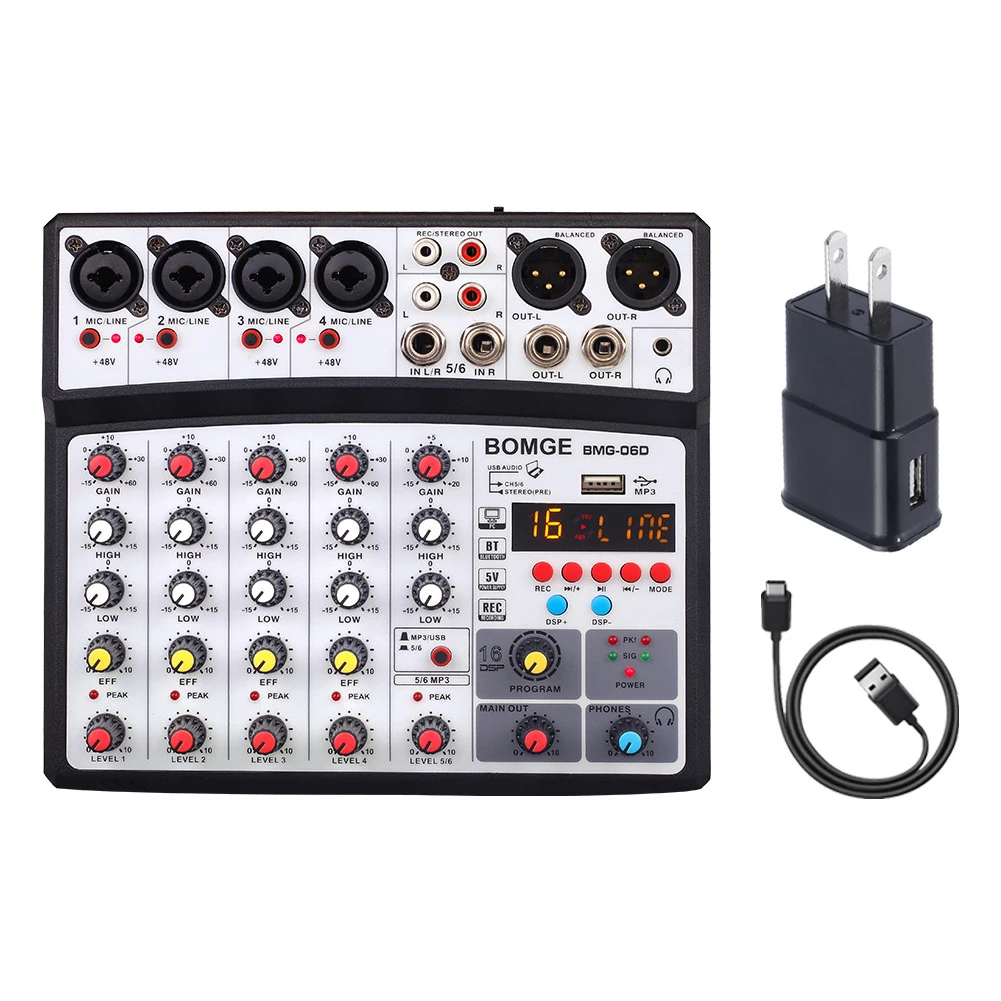 Professional 6 Channel Audio Sound Mixing Console 16 DSP Bluetooth-compatible USB Record 48V Phantom Power Monitor Audio Mixer
Professional 6 Channel Audio Sound Mixing Console 16 DSP Bluetooth-compatible USB Record 48V Phantom Power Monitor Audio Mixer