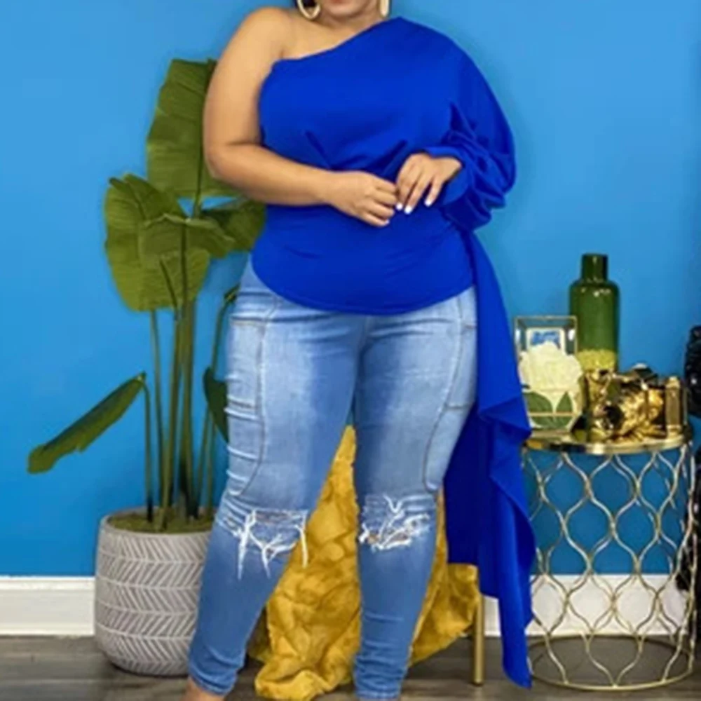 Plus Size Women Blouse Fashion Slim New Oblique Collar Sexy Solid Color One-shoulder Spring Summer Long-sleeved Top
Plus Size Women Blouse Fashion Slim New Oblique Collar Sexy Solid Color One-shoulder Spring Summer Long-sleeved Top