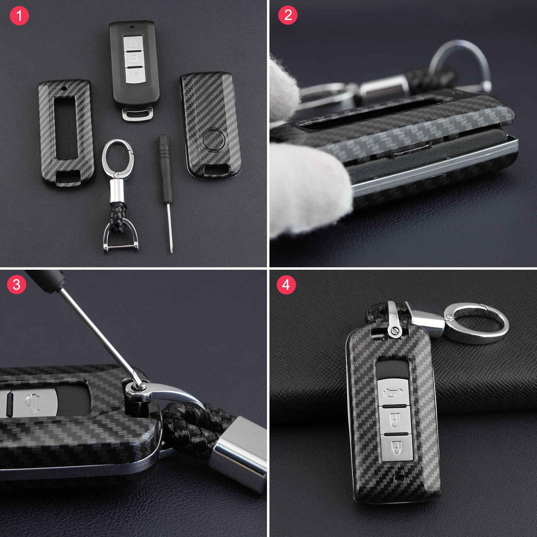 For Mitsubishi Outlander Sport Eclipse Cross ASX Lancer RVR Carbon Fiber Car Key Fob Cover Case Chain Holder 
For Mitsubishi Outlander Sport Eclipse Cross ASX Lancer RVR Carbon Fiber Car Key Fob Cover Case Chain Holder