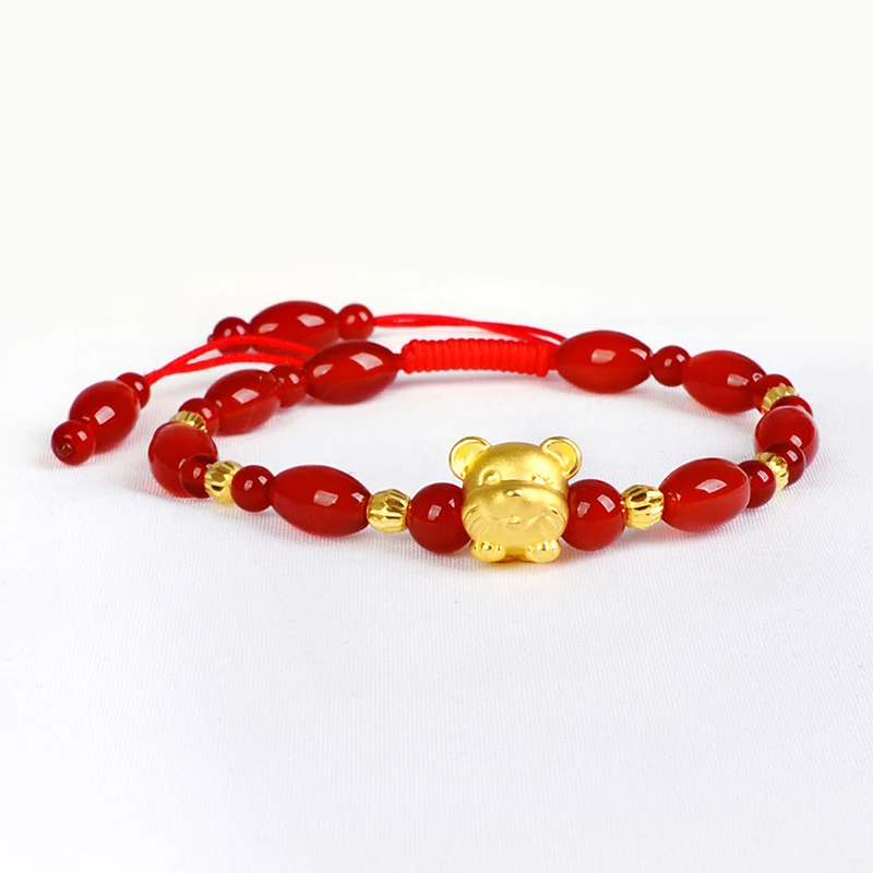 Pure 24k Yellow Gold Bracelet 3D Lovely Mouse Red Agate Beads Cord Weave Beacelet 6.3"L
Pure 24k Yellow Gold Bracelet 3D Lovely Mouse Red Agate Beads Cord Weave Beacelet 6.3"L