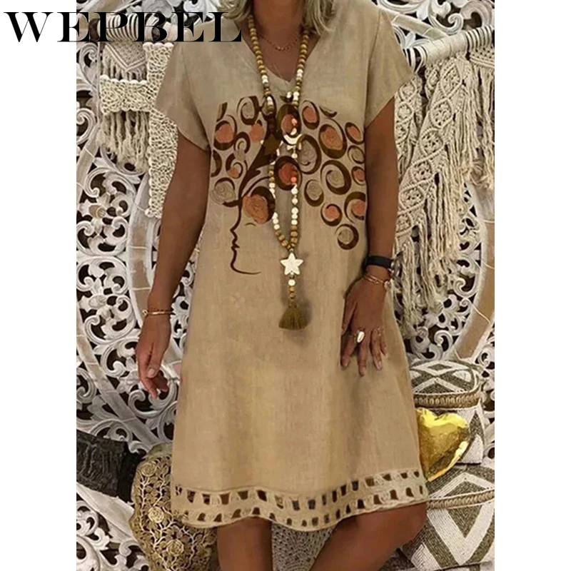 WEPBEL Casual Loose Short Sleeve V Neck Print Long Dress Plus Size S-5XL Women Fashion Summer Midi Dress
WEPBEL Casual Loose Short Sleeve V Neck Print Long Dress Plus Size S-5XL Women Fashion Summer Midi Dress