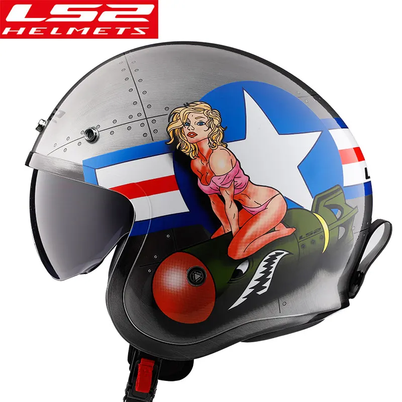 

LS2 мотоциклетный шлем с открытым лицом с откидным козырьком винтажные мотоциклетные шлемы в стиле ретро 3/4 полушлем OF599