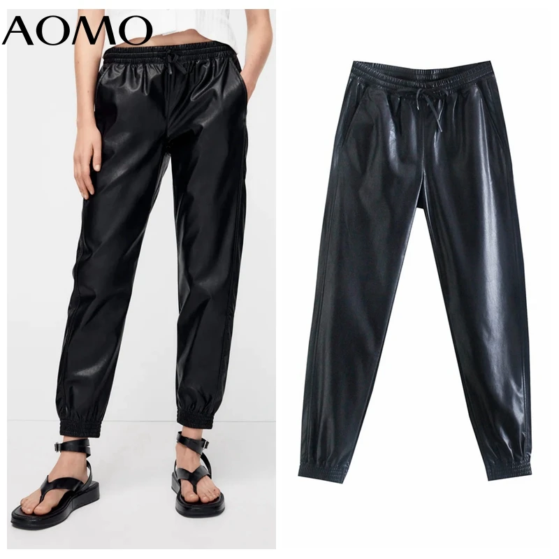 AOMO Women Black PU Leather Pants Stretchy Waist Female 2021 Autumn Winter Pants Trousers JE218A
AOMO Women Black PU Leather Pants Stretchy Waist Female 2021 Autumn Winter Pants Trousers JE218A