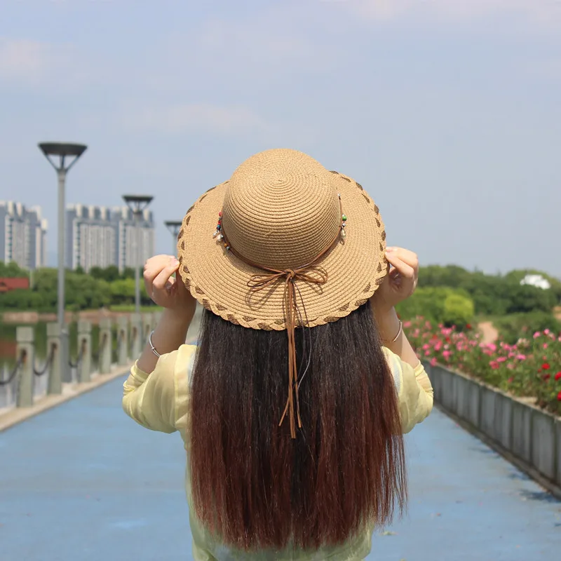

Summer Women's Fashion Wavy Edge Bow Hats Visor Outdoor Vacation Tourism Sunscreen Sun Hat Seaside Beach Wild Foldable Straw Hat