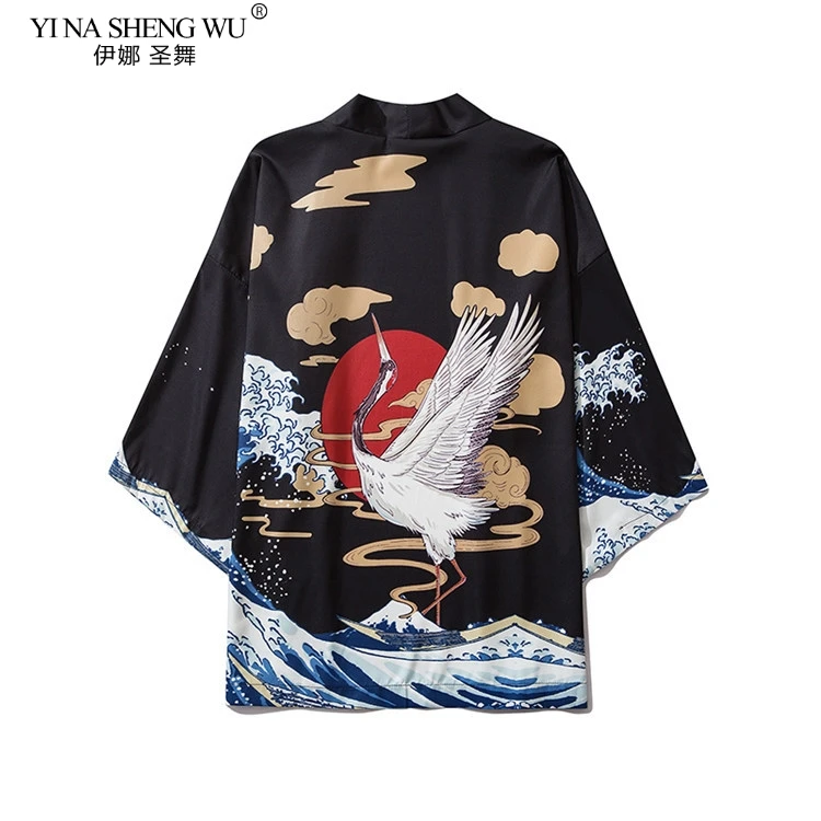 Japanese Style Crane Print Wave Kimono Women Men Cardigan Shirt Yukata Haori Obi Clothing Vintage Tradition Blouse Beach Clothes
Japanese Style Crane Print Wave Kimono Women Men Cardigan Shirt Yukata Haori Obi Clothing Vintage Tradition Blouse Beach Clothes
