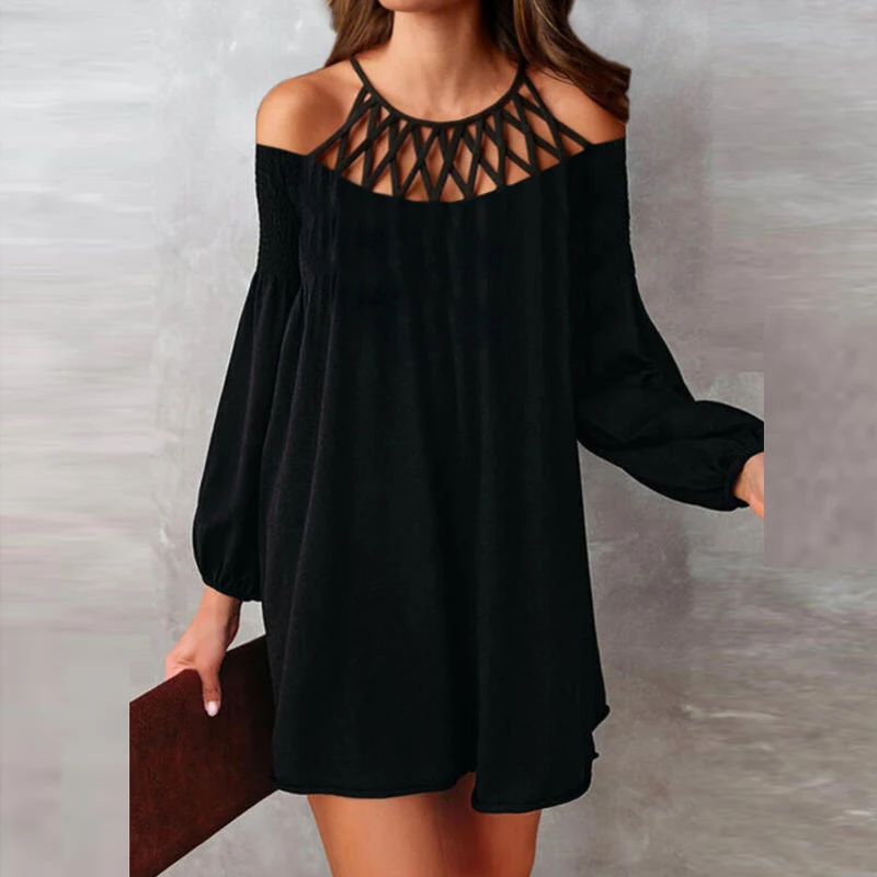 Spring Autumn Elegant Bead Halter Mini Dress Casual Long Sleeve Women Party Dress Office Lady Sexy Off Shoulder Hollow Out 
Spring Autumn Elegant Bead Halter Mini Dress Casual Long Sleeve Women Party Dress Office Lady Sexy Off Shoulder Hollow Out