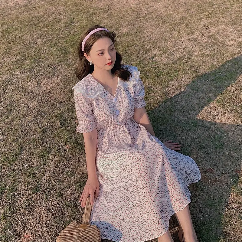 COIGARSAM Floral Print Women Long dress Chiffon Peter pan Collar Dresses 7644
COIGARSAM Floral Print Women Long dress Chiffon Peter pan Collar Dresses 7644