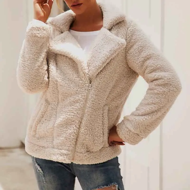 Winter Teddy Coat Woman Thick Warm Lapel Long Sleeve Zipper Fluffy Fake Fur Jackets Female Fashion Plus Size Overcoat | Женская одежда