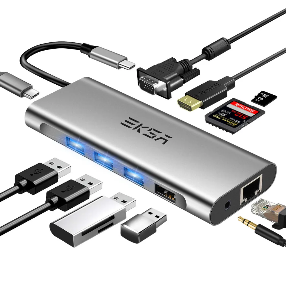 Usb хаб EKSA 11 в 1 переходная док станция Thunderbolt 3 Type C с портом USB 0 2 для MacBook Pro 1080P VGA RJ45 4K