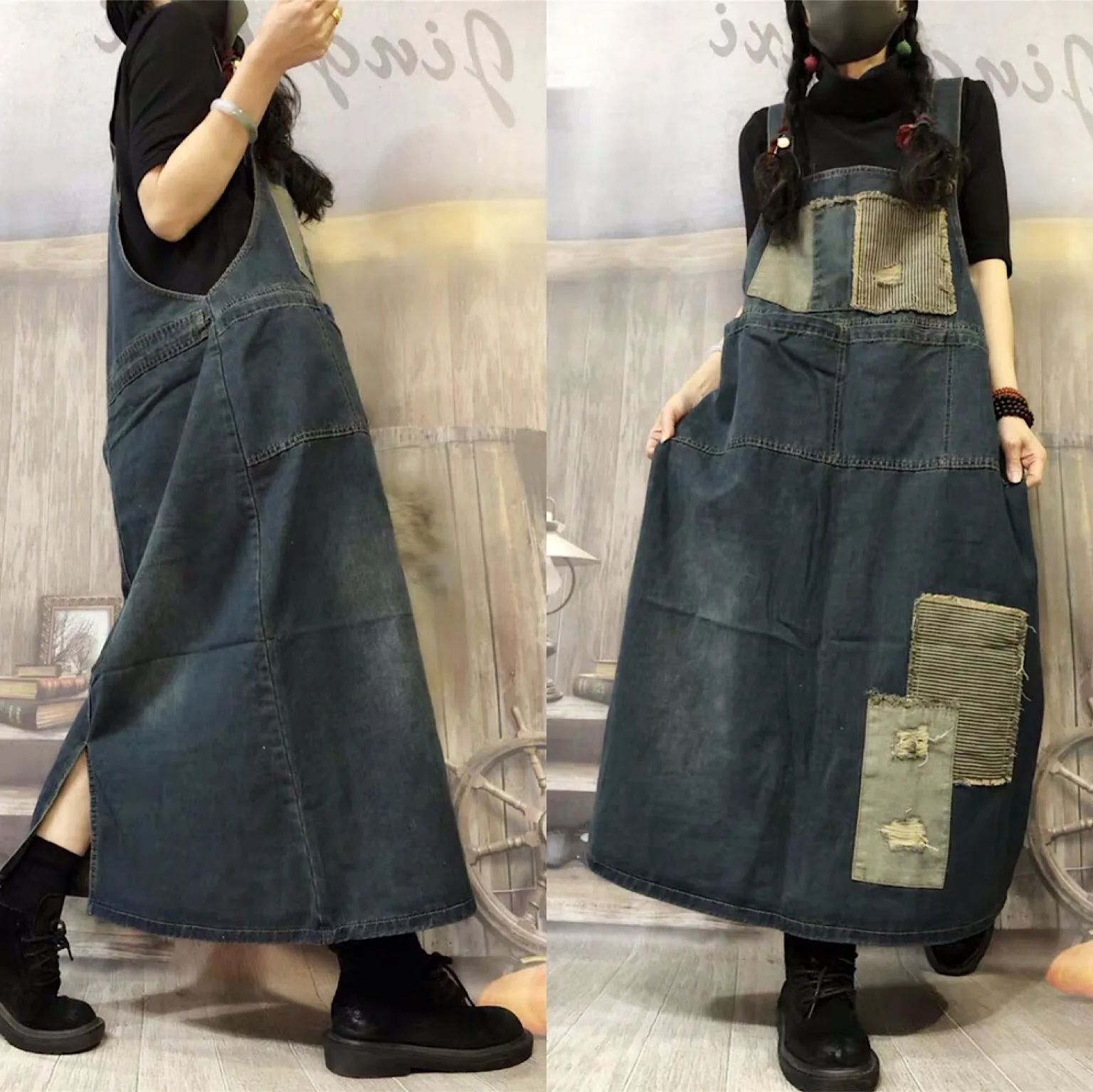 Lady Retro Personality Distressed Strap Denim Dress Women Wild DressFemale 2020 New Ripped Patch Long A-line Dress
Lady Retro Personality Distressed Strap Denim Dress Women Wild DressFemale 2020 New Ripped Patch Long A-line Dress