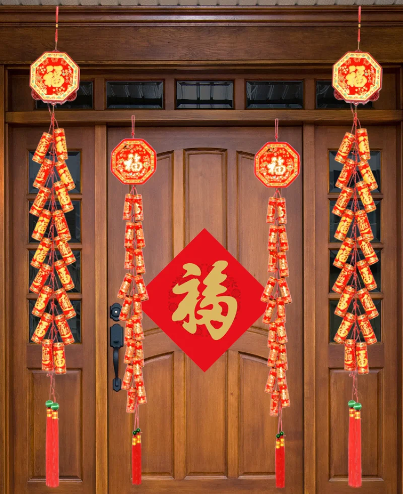

2022 китайские Новогодние украшения, украшение для весеннего фестиваля, флокирование, имитация фейерверков, год Тигра
