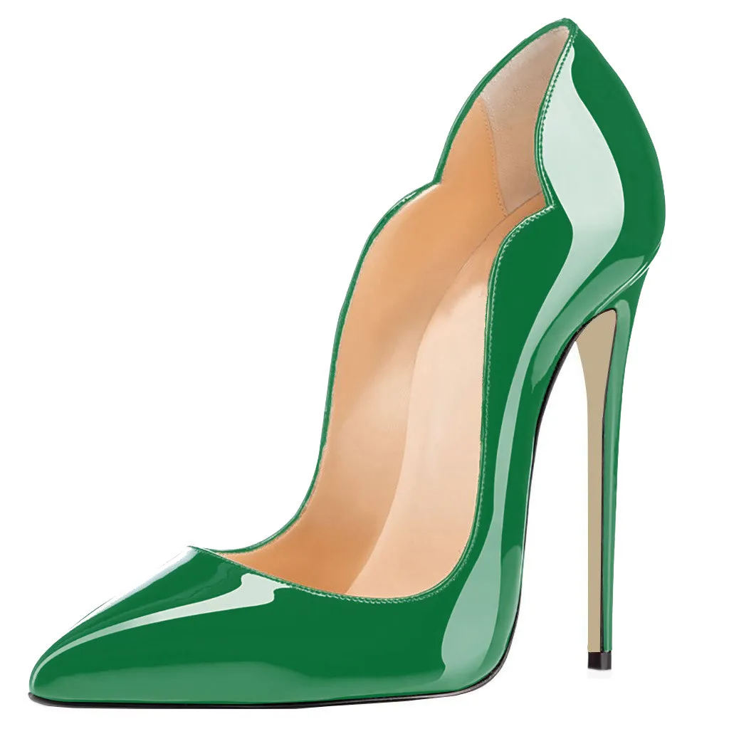 

Женские туфли-лодочки из лакированной кожи, на тонком высоком каблуке 10/12 см, черные, телесные, зеленые, красные, большие размеры 34-46, C012B, 2021