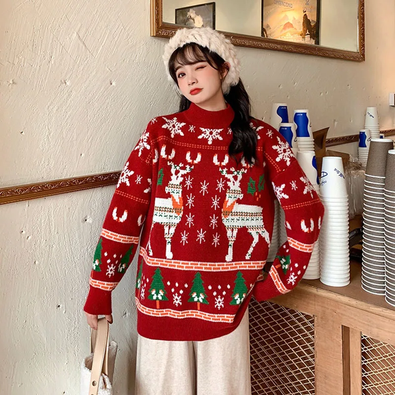 Autumn y2k Women's Pullovers Christmas Moose Red Sweaters New O-Neck Long Sleeve Loose Outer Sweatshirts Thickened Streetwear
Autumn y2k Women's Pullovers Christmas Moose Red Sweaters New O-Neck Long Sleeve Loose Outer Sweatshirts Thickened Streetwear